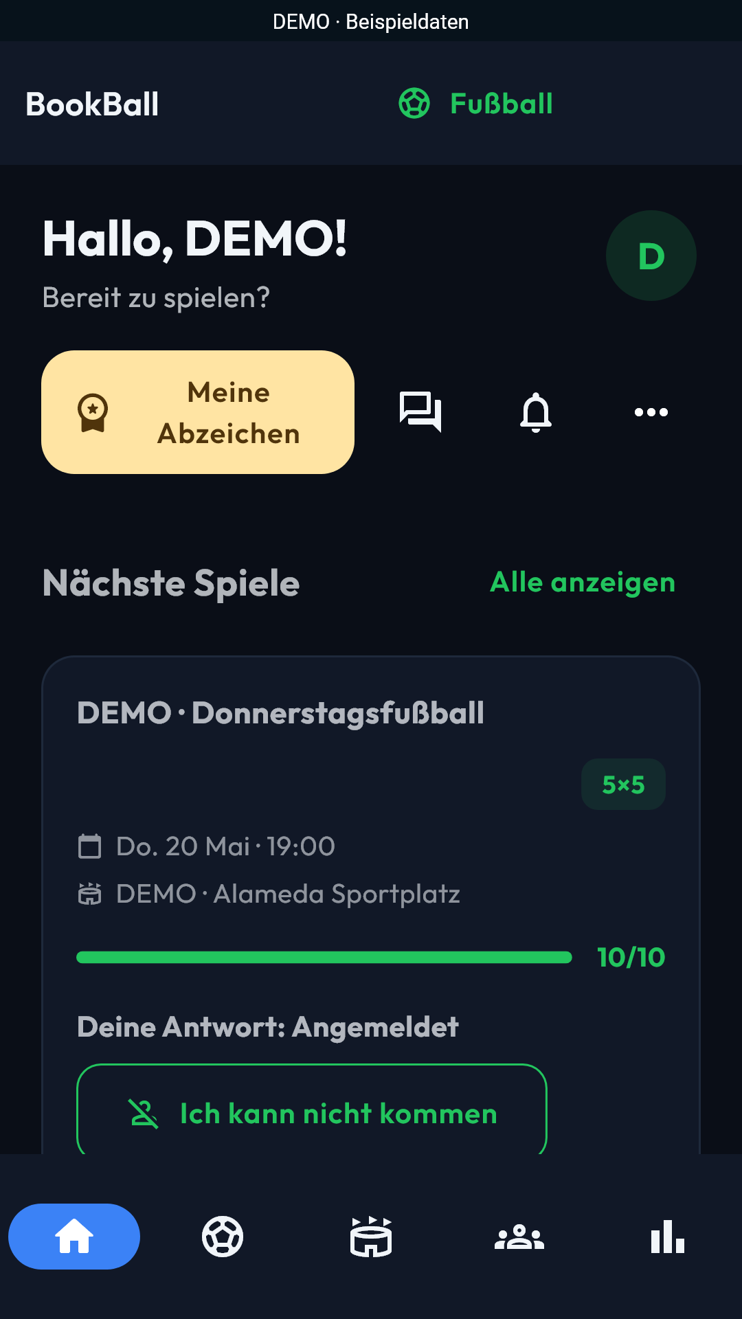 Startseite und nächste Spiele