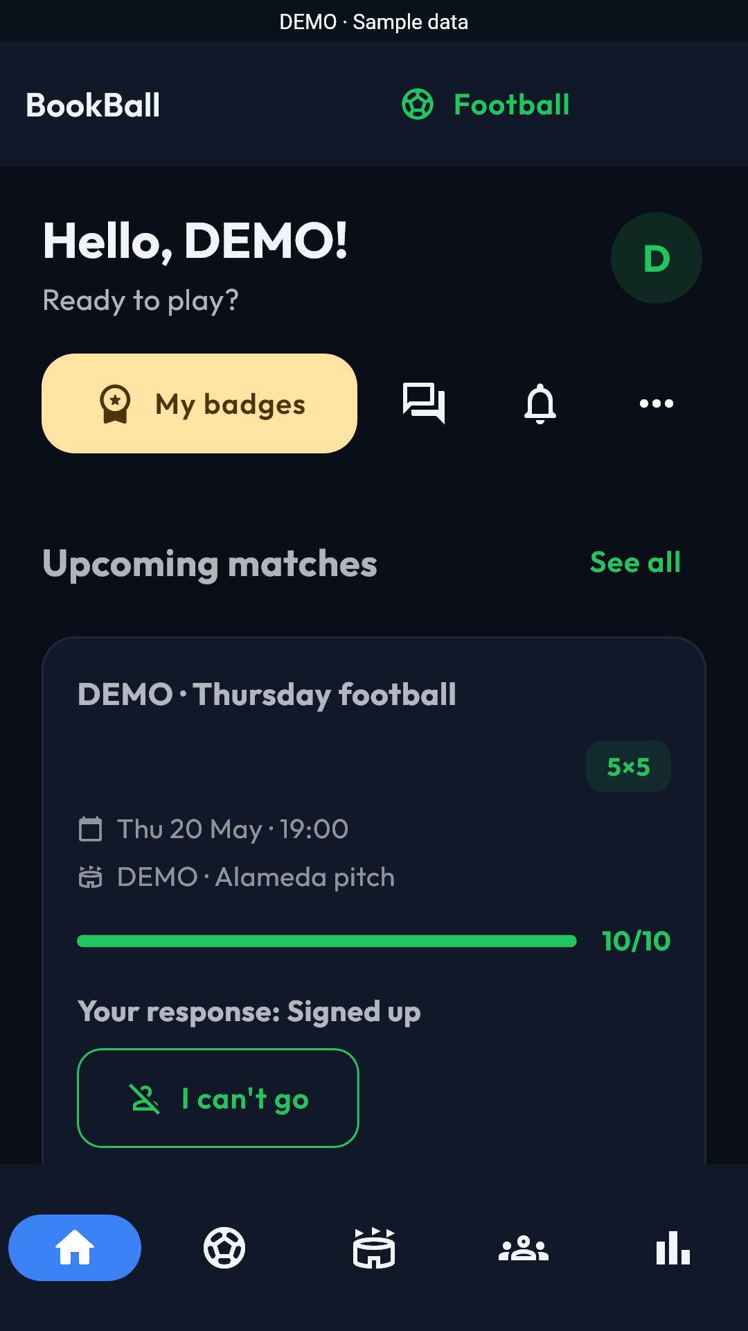 Home and upcoming matches