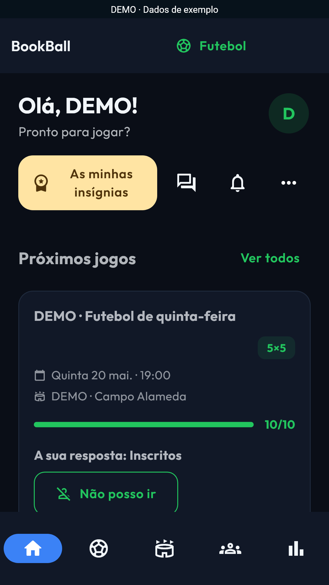 Início e próximos jogos